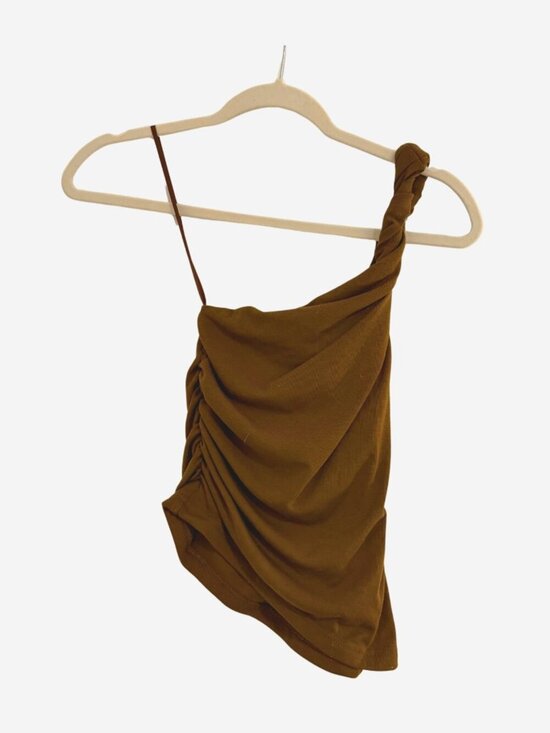 Rent the Runway Tops - Runaway The Label Brown One Shoulder Asymmetric Ruched Top XS